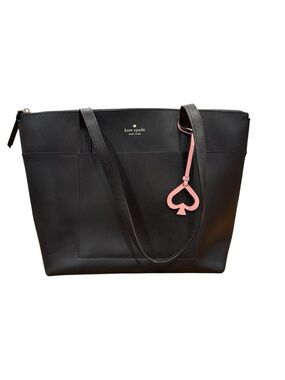 Kate Spade Patrice Black Leather Zipper Closure Shoulder Tote Purse Bag Charm
